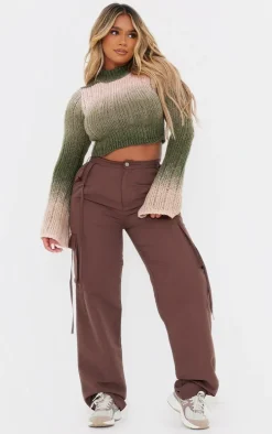 Shape Olive Stripe Knit High Neck Sweater