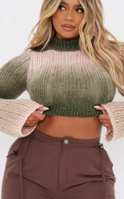 Shape Olive Stripe Knit High Neck Sweater