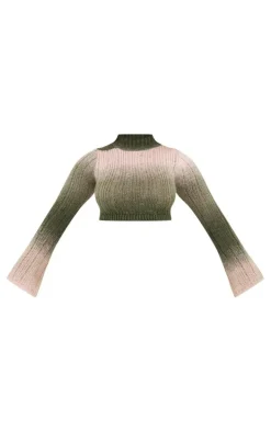Shape Olive Stripe Knit High Neck Sweater
