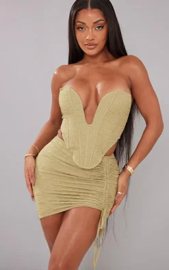 Shape Olive Textured Ruched Side Bodycon Skirt