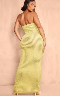 Shape Olive Textured Sheer Twist Bandeau Maxi Dress