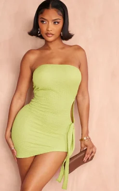 Shape Olive Textured Tie Detail Bandeau Dress