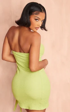 Shape Olive Textured Tie Detail Bandeau Dress