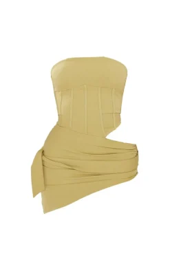 Shape Olive Woven Corset Detail Tie Side Bodycon Dress