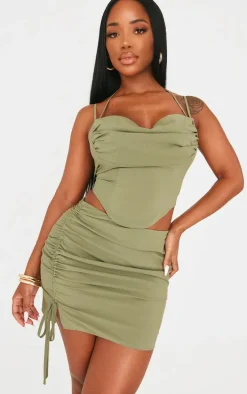 Shape Olive Woven Ruched Side Mini Skirt