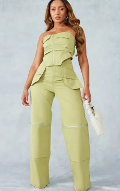 Shape Olive Woven Zip Detail Pants