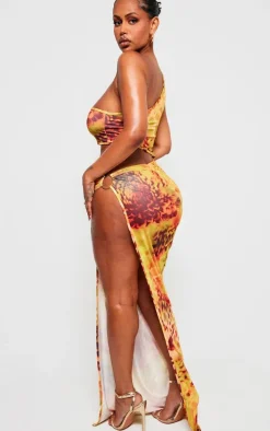 Shape Orange Animal Printed Slinky Cut Out Ring Detail Maxi Dress