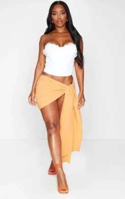 Shape Orange Crinkle Tie Mini Skirt