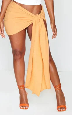 Shape Orange Crinkle Tie Mini Skirt