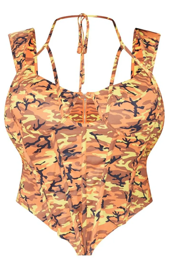 Shape Orange Printed Cup Detail Corset