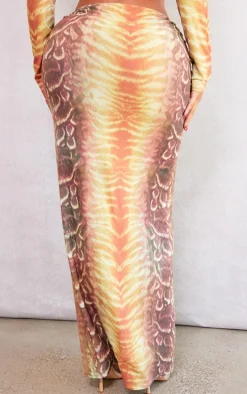 Shape Orange Printed Knot Side Maxi Skirt