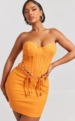 Shape Orange Rope Detail Lace Up Corset Bodycon Dress