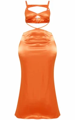Shape Orange Satin Bra Detail Cut Out Maxi Dress