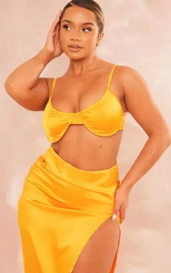 Shape Orange Satin Cup Detail Strappy Bralet