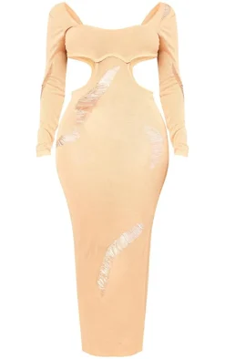 Shape Orange Sheer Knit Cut Out Detail Maxi Dress