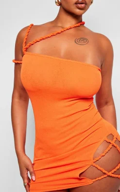 Shape Orange Sheer Mesh Twist Detail Cut Out Bodycon Dress
