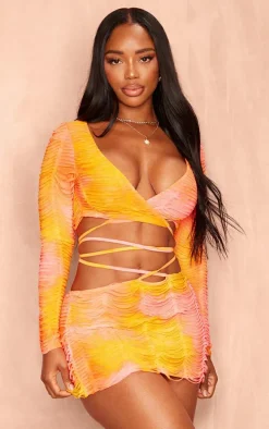 Shape Orange Shredded Seamless Mini Skirt