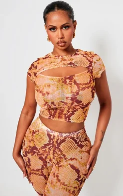 Shape Orange Snake Print Cut Out Front Crop Top