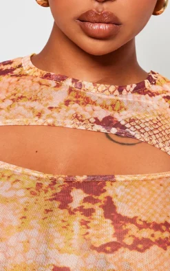 Shape Orange Snake Print Cut Out Front Crop Top
