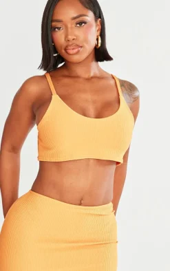 Shape Orange Strappy Ribbed Crop Top