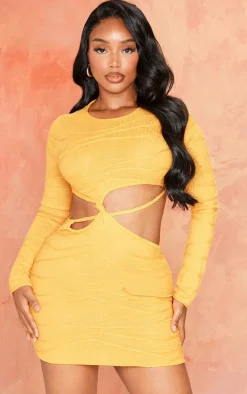 Shape Orange Textured Jersey Cut Out Bodycon Dress