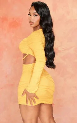 Shape Orange Textured Jersey Cut Out Bodycon Dress