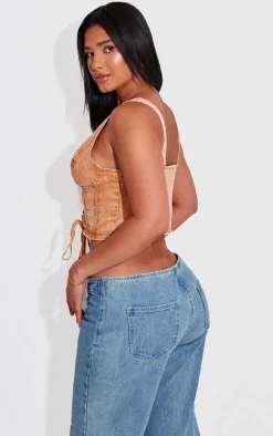 Shape Orange Washed Denim Lace Up Corset Top