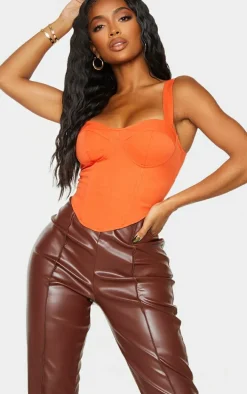 Shape Orange Woven Corset Crop Top