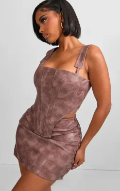 Shape Pink Faux Leather Button Side Mini Skirt