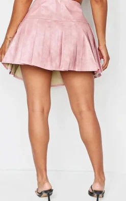 Shape Pink Faux Leather Pleated Belted Mini Skirt