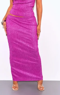 Shape Pink Glitter Plisse Low Rise Maxi Skirt