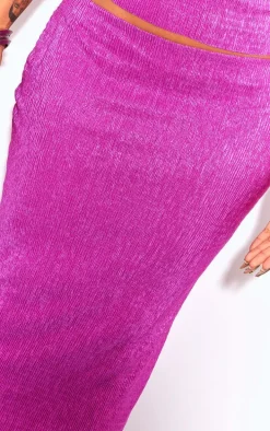 Shape Pink Glitter Plisse Low Rise Maxi Skirt