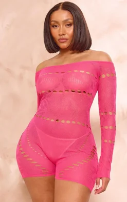Shape Pink Knit Sheer Bardot Unitard