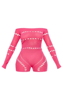 Shape Pink Knit Sheer Bardot Unitard