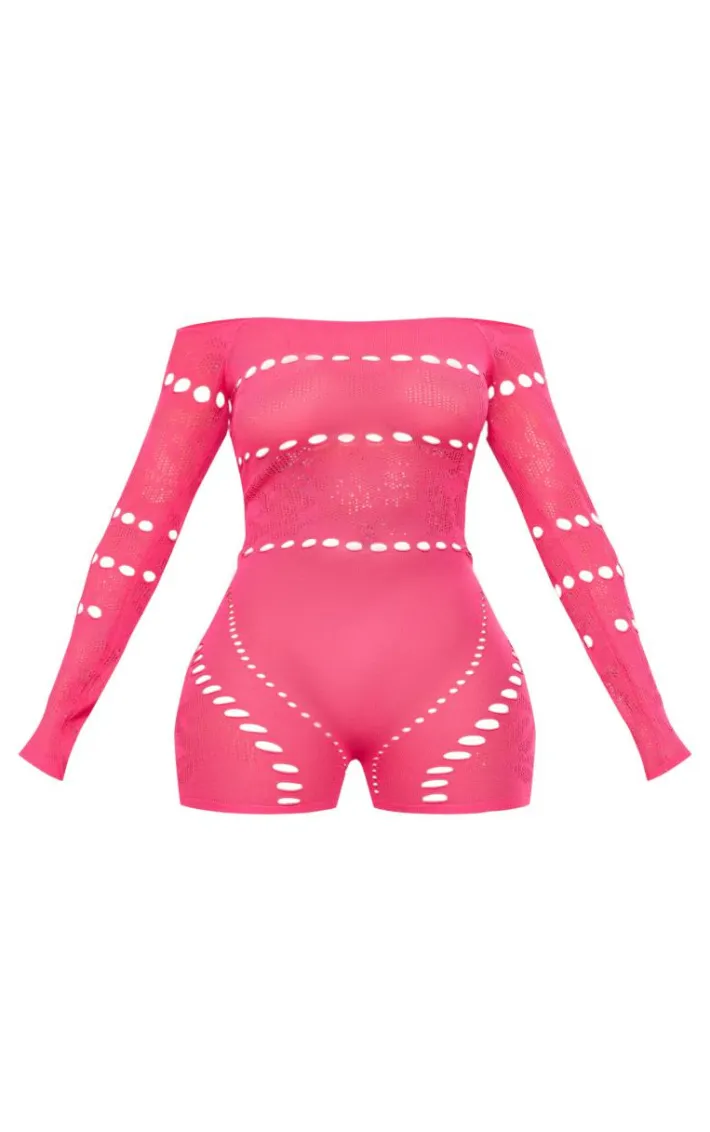 Shape Pink Knit Sheer Bardot Unitard