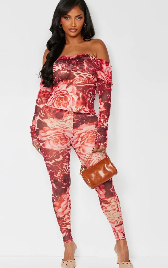 Shape Pink Printed Mesh Tights