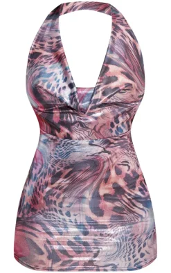 Shape Pink Printed Metallic Cowl Dress