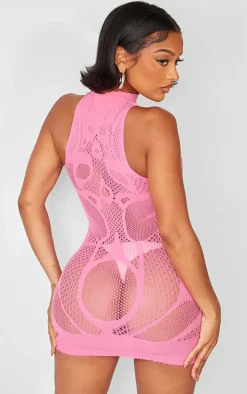 Shape Pink Seamless Ladder Sleeveless High Neck Bodycon Dress