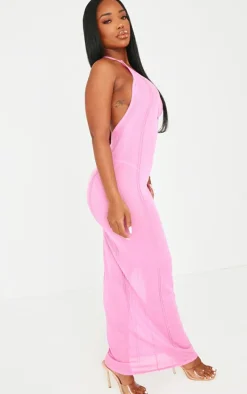 Shape Pink Sheer Knitted Low Back Ring Detail Maxi Dress