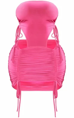 Shape Pink Slinky Bandeau Cut Out Ruched Bodycon Dress