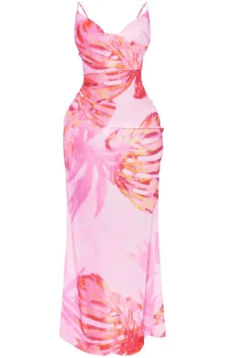 Shape Pink Tropical Print Strappy Cowl Neck Maxi Dress