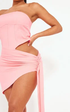 Shape Pink Woven Corset Detail Tie Side Bodycon Dress