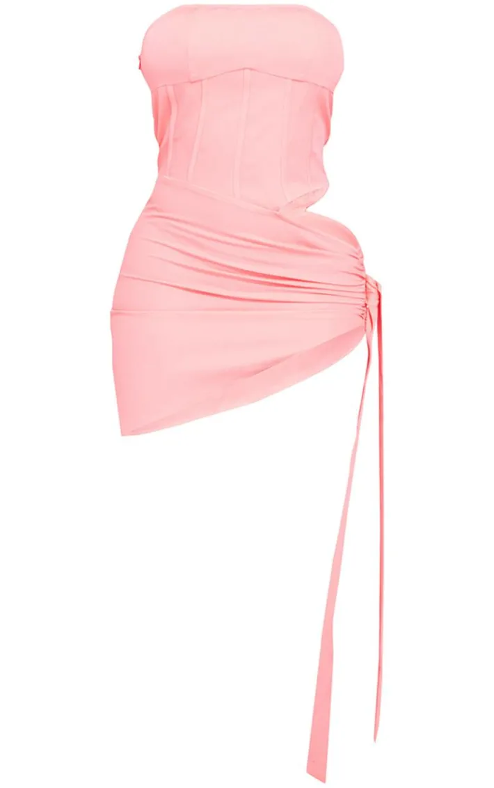 Shape Pink Woven Corset Detail Tie Side Bodycon Dress