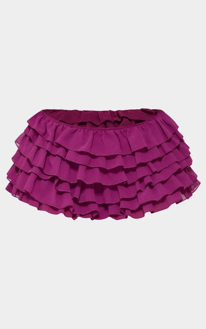 Shape Purple Chiffon Ruffle Low Rise Hot Pants