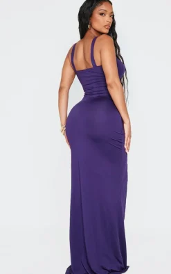 Shape Purple Cut Out High Leg Maxi Dress With Gold Trim