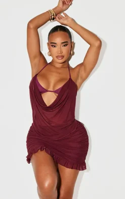 Shape Purple Mesh Halter Cowl Neck Top