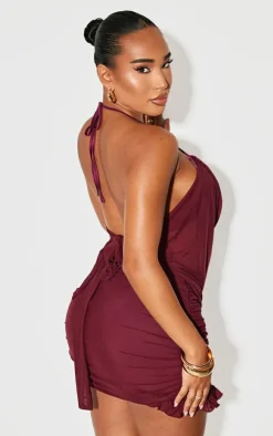 Shape Purple Mesh Halter Cowl Neck Top