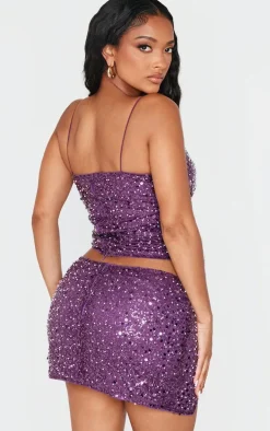 Shape Purple Pearl Sequin Strappy Cami Top