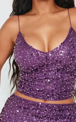 Shape Purple Pearl Sequin Strappy Cami Top