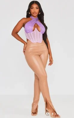 Shape Purple Sequin Mesh Insert Wrap Neck Corset